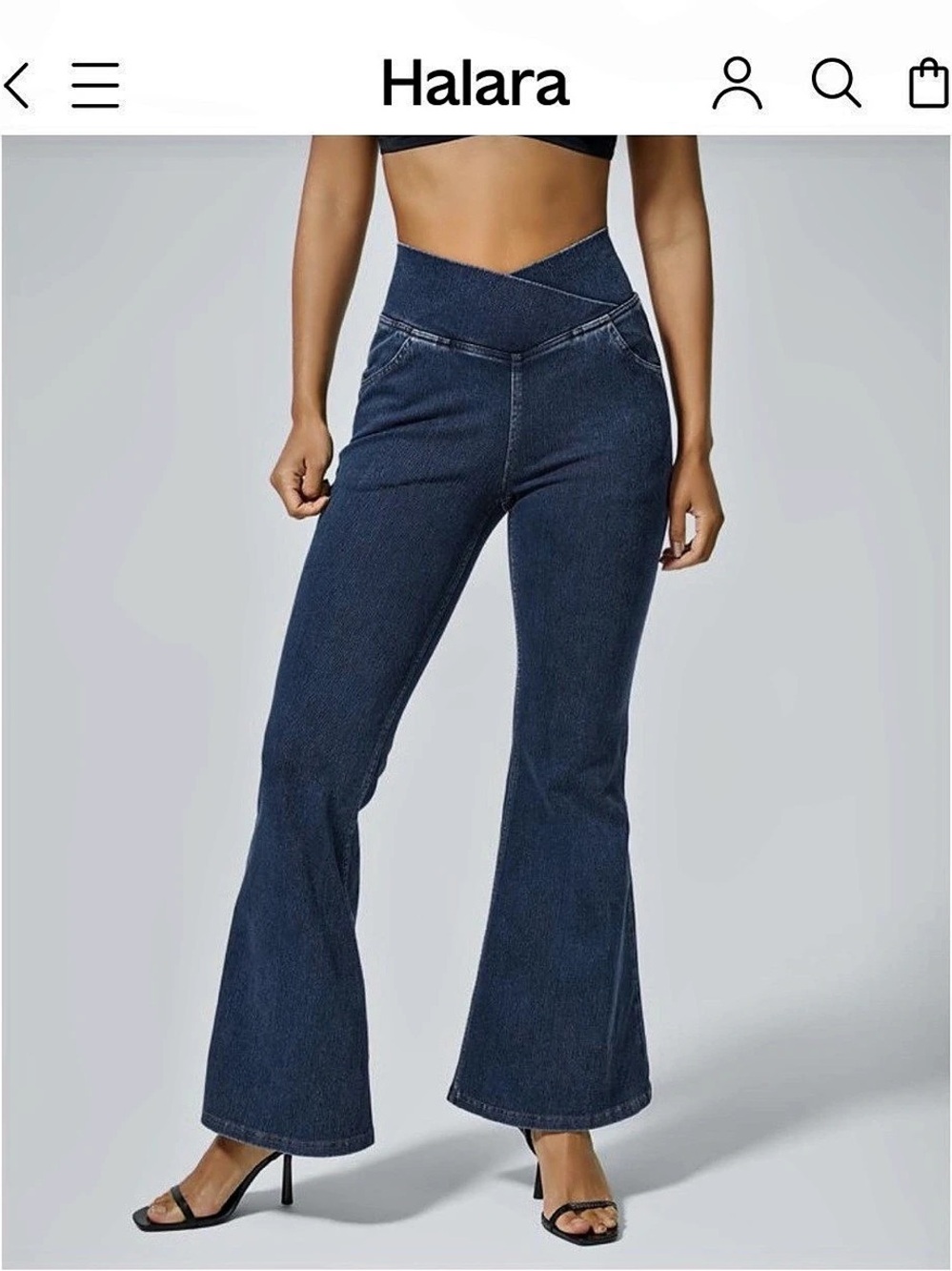 Halara Flex™ High Waisted Crossover Pocket Casual Flare Jeans Flare Jeans Blue